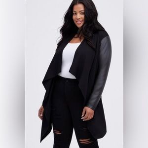 Torrid Black Ponte & Faux Leather Drape Front Kimono